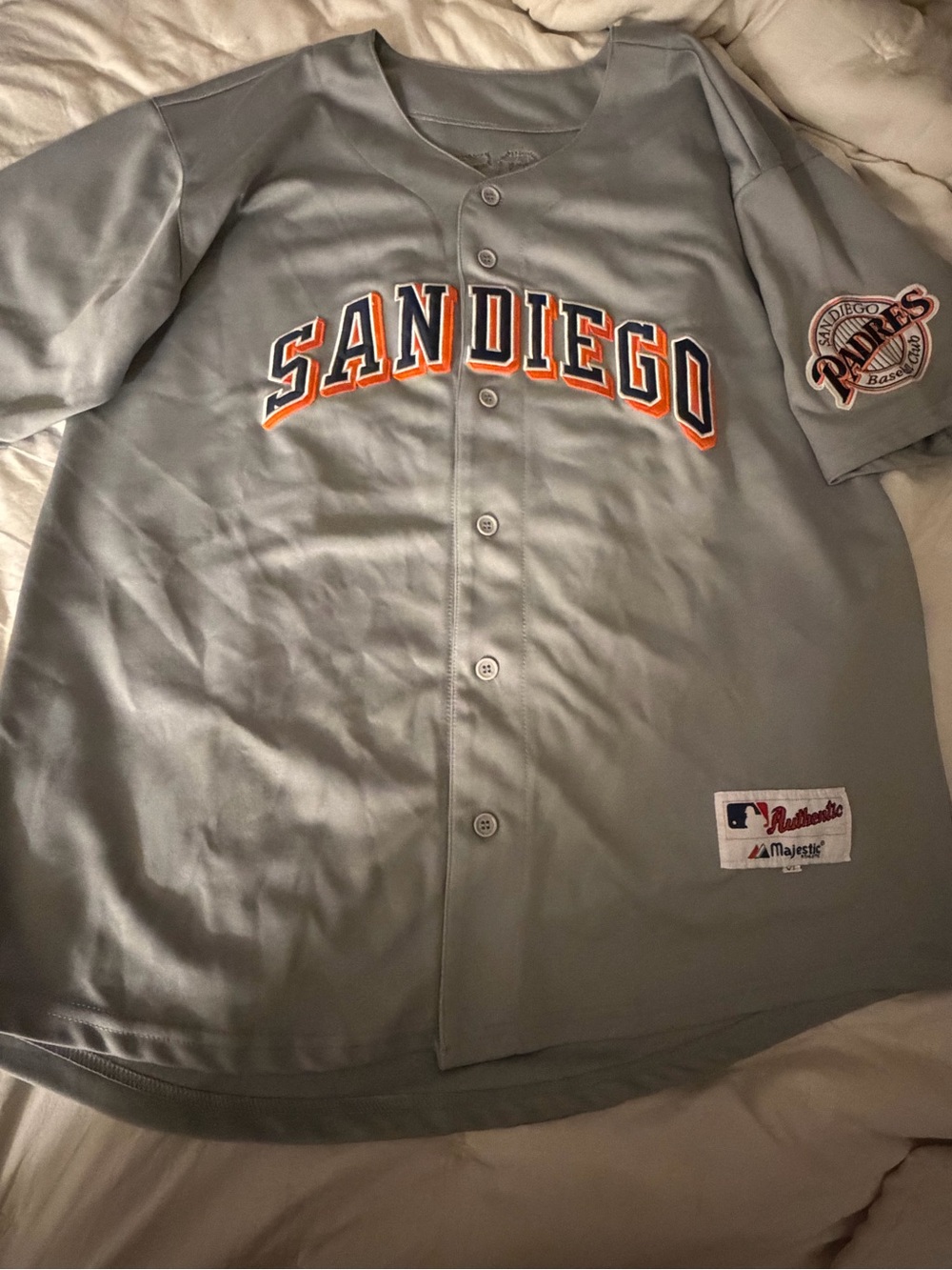 Majestic San Diego Grey Baseball Jersey with Orange & Navy Accents